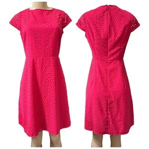 J. Crew Hot Pink Laser Cut Cap Sleeve‎ A-Line Dress Size 6